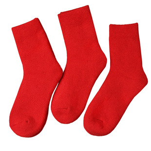 非常厚!!!新年大红羊绒袜子女袜男袜袜保暖巨厚地板袜