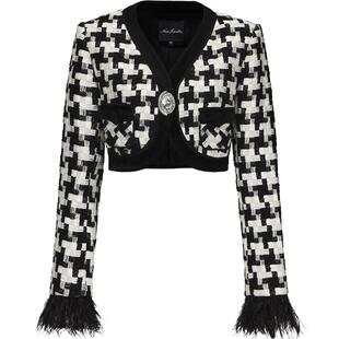 NanaJacqueline格纹编织短外套女新款小香风复古钻扣上衣千金气质