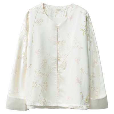 高定 32姆米新中式国风重磅真丝长袖提花外套真丝开衫上衣女早秋