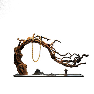 实木根雕新中式景观沙摆件酒店茶室桌面玄关家居装饰品大件微景观
