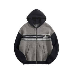 FW25 YOUNGYTKING Sweater3B字母黑灰拼色针织连帽毛衣男女