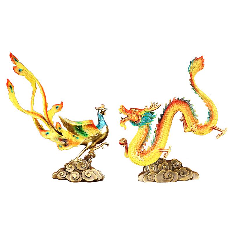龙凤呈祥彩铜结婚摆件凤凰吉祥物