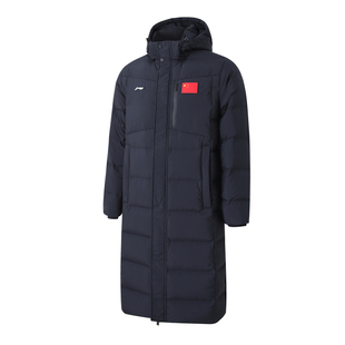 李宁羽绒服男士冬季新款过膝长款带国旗鸭绒保暖运动外套连帽上衣