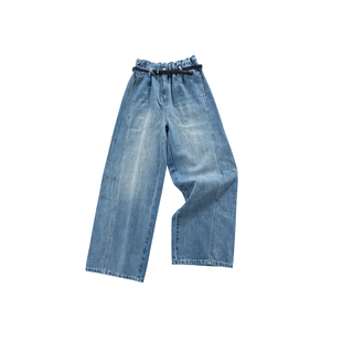 晶咕白标DADATATA【治梨有方】腰部花苞松紧水洗美式弯刀牛仔裤女