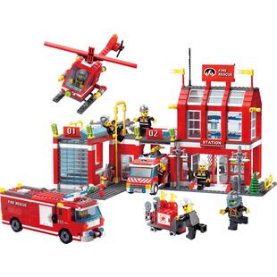 启蒙消防系列积木车小颗粒拼装益智儿童玩具车6-12岁男孩礼物1805