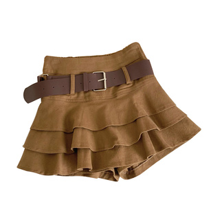 配皮带复古高腰百褶蛋糕裙夏季2023新款设计感显瘦a字超短裙裤女