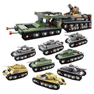 开智积木军事二战经典装备8合1卡尔巨炮谢尔曼虎式坦克拼装玩具