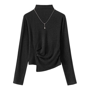 【商场同款】奕辰2026春季新款半高领捏褶打底衫蝙蝠袖（含项链）