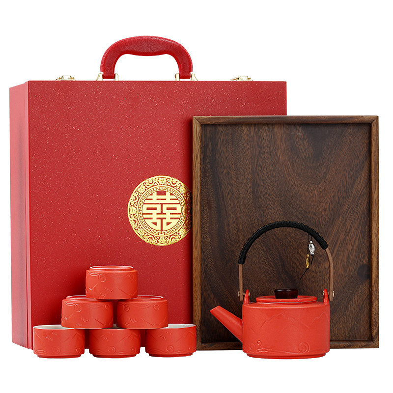 仲夏知己结婚敬茶杯套装红色茶具