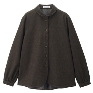 设计师款佐丹奴薄呢磨毛衬衫女装复古宽松娃娃领长袖衬衣18345619