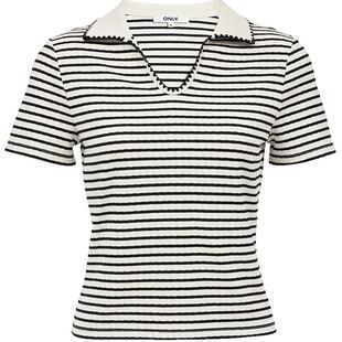 ONLY夏季柔软舒适经典条纹刺绣polo领修身正肩短袖T恤女