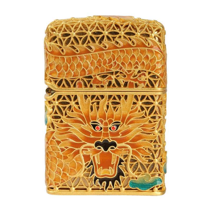 zippo珐琅合金防风镂空夜光龙纹