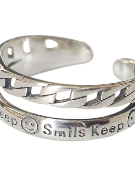 Kissilver女925纯银复古笑脸戒指