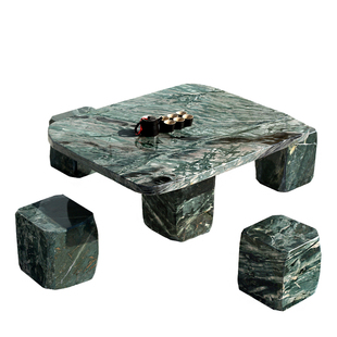 誉峰石桌石凳华安墨绿九龙壁玉石头茶桌子象棋石桌天然大理石包邮