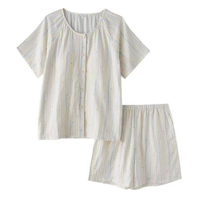 女纯棉纱布带胸垫短袖短裤家居服