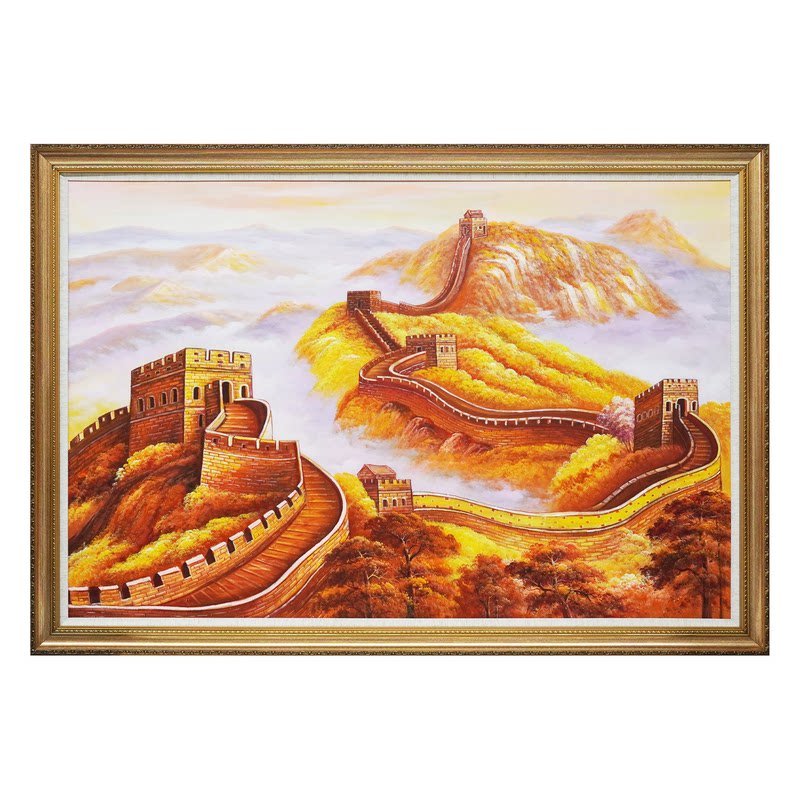 万里长城靠山图手绘油画新中式风景画客厅大堂书柜背景办公室挂画
