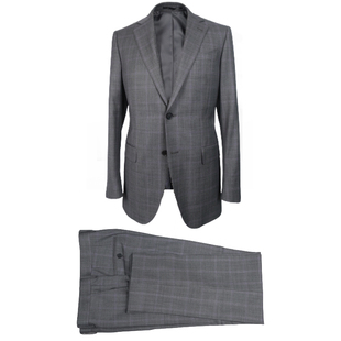 LESSMORE多少灰色窗格羊毛西服套装男士商务结婚宴会修身西装正装