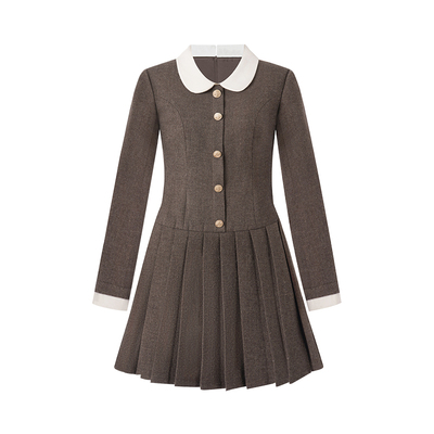 Even一雯【凛冬恋歌】韩系高智感假两件连衣裙女秋冬收腰百褶裙