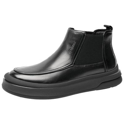 千百度新款加绒保暖商务休闲皮靴