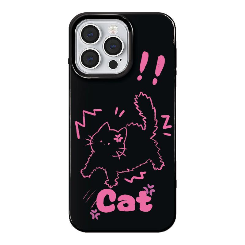 甜辣风炸毛猫咪适用iPhone15promax手机壳16pro苹果13软硅胶14亮黑色12防摔11女款Air保护套XS链条17PROMAX