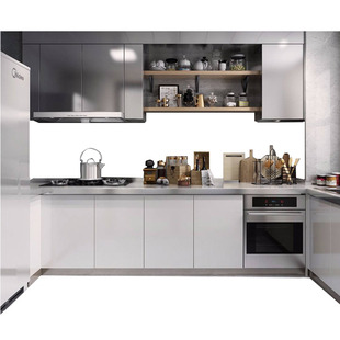 整体厨房全304不锈钢橱柜定制 家用一体式灶台柜不锈钢台面现代风