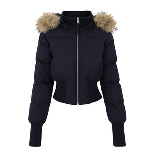 白色连帽短款保暖收腰羽绒服女2025年冬季新款大毛领短外套小个子