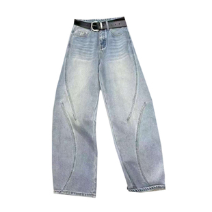 米老鼠牛仔裤女2025新款冬季加绒卡通直筒裤女时尚设计感高腰显瘦