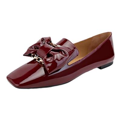 露娜正品蝴蝶结真皮平底乐福鞋