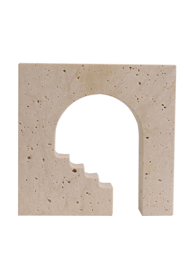 侘寂风黄洞石几何方形拱门