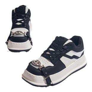 「鞋登」邓为明星同款真皮方头板鞋女2024新款厚底小众潮款休闲鞋