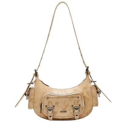 真美诗复古肌理感牛皮机车包