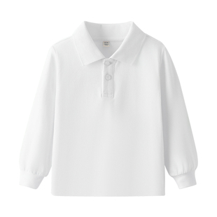 儿童polo衫加绒加厚长袖翻领打底衫女童学生校服内搭男童白色t恤