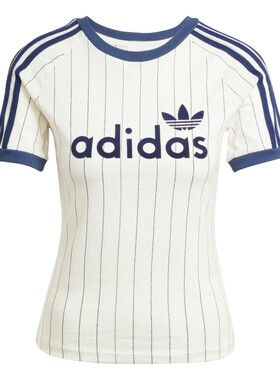 郑浩妍同款撞色条纹修身短袖T恤女夏季新款adidas阿迪达斯三叶草