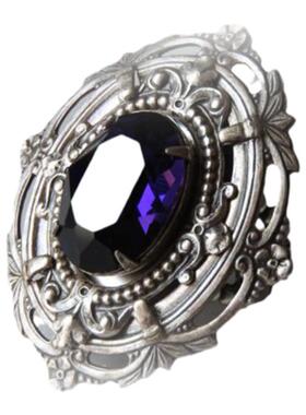 华丽椭圆紫色水晶银色掐丝戒指