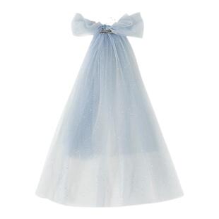 幼悠女童头纱公主皇冠生日头饰夏季女宝宝蓝色亮片网纱鸭嘴夹发卡