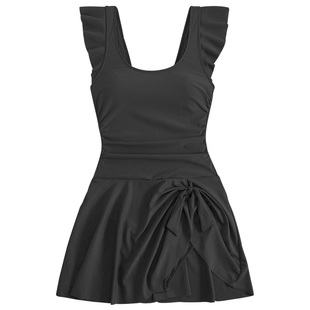 女士欧美泳衣女款泡温泉大码保守微胖女孩遮肉高级感连体裙式泳装