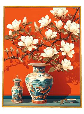 白玉兰diy数字油画成人花卉手绘