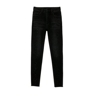 李李服饰星光闪闪烫钻重工小脚裤女2025年冬季加绒修身弹力牛仔裤