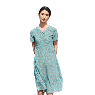 佐尔美高质感 桑蚕丝真丝弹力双绉小碎花连衣裙女E22LS58