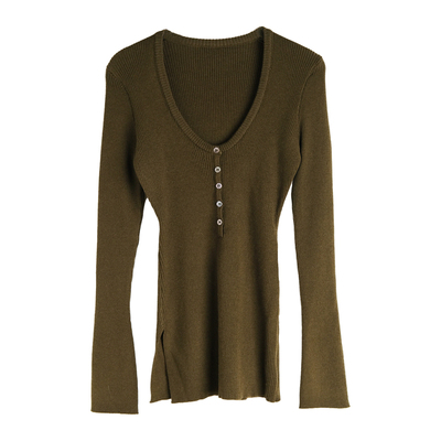 低U领针织打底衫加厚轻熟侧开叉