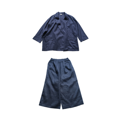 远家纯亚麻春季女西服七分裤套装