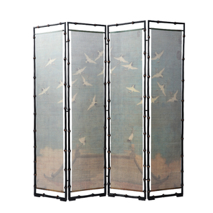筇竹屏风瑞鹤竹帘竹编竹子隔断折叠移动禅意松树宋代美学装饰折屏