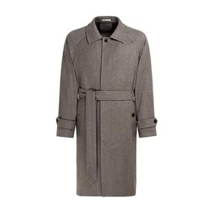 SUITSUPPLY灰褐色毛呢大衣羊毛山羊绒混纺束腰外套