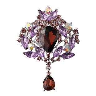 欧美夸张闪亮玻璃水钻皇冠胸针百搭服饰品配件大水滴吊坠胸花别针