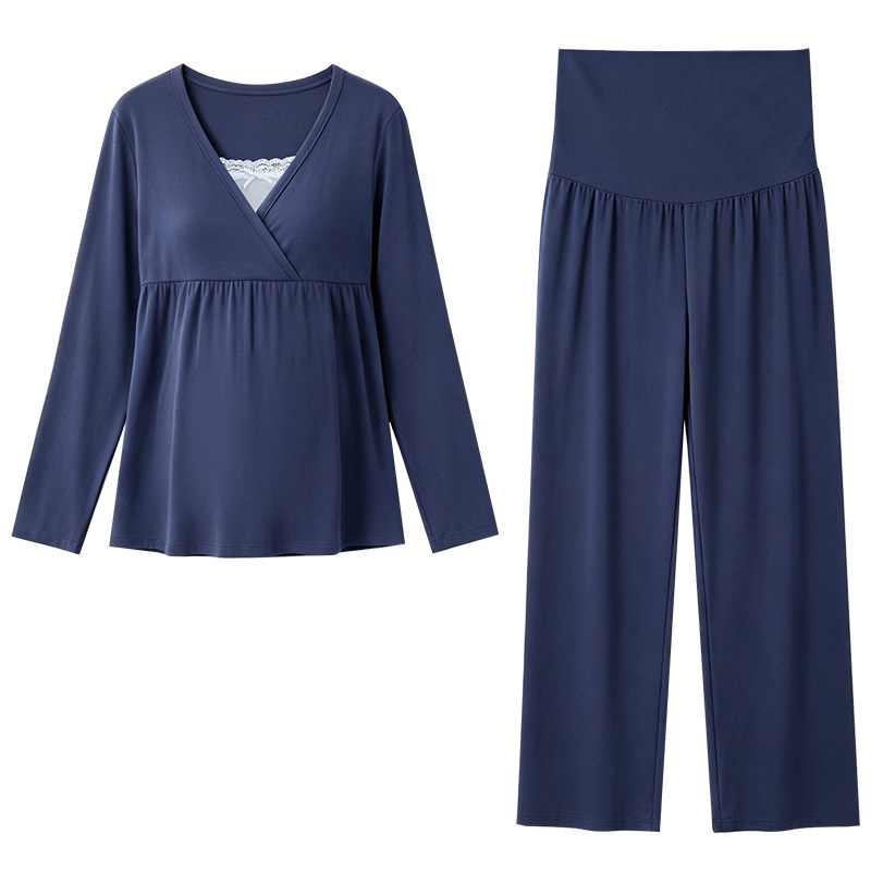 momjane月子服哺乳睡衣带胸垫