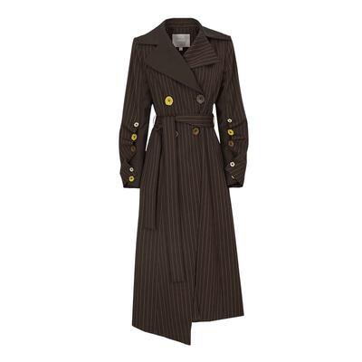 墨蒂珂大翻领长款简约条纹风衣