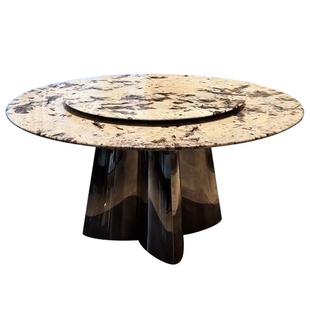 天然雪山飞狐奢石餐桌椅现代简约家用小户型带转盘圆形大理石餐桌