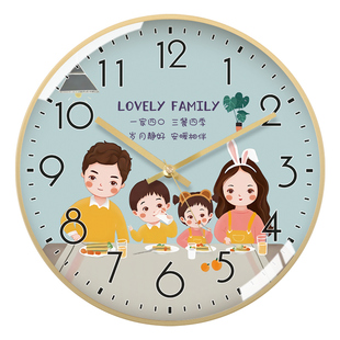 TQJ创意家庭静音时钟家用餐厅卡通时尚挂墙钟卧室可爱温馨石英表
