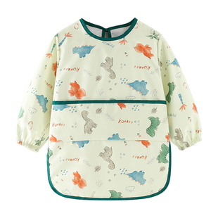 儿童吃饭围兜长袖全身防水防脏加长款男女幼儿园宝宝反穿罩衣围裙