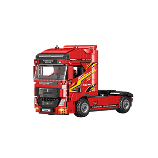 2026新款重卡拖车头平板货车半挂小颗粒积木车模儿童益智男孩礼物